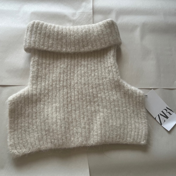 NWT ZARA KNIT BIB WOOL ALPACA WINTER ECRU IVORY SCARF COLLAR SCARF - Picture 5 of 5